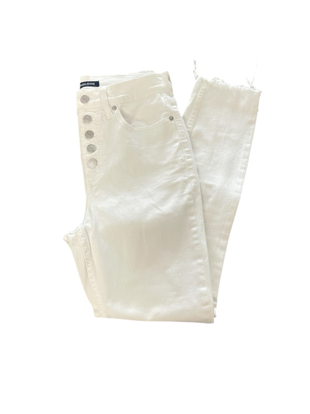 Calvin Klein White Was Button fly High Rise Raw Hem Ankle Skinny Jeans